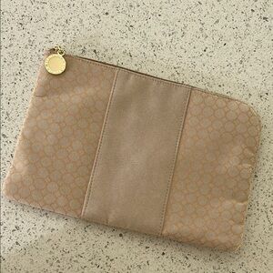 Bulgari Tan and Gold Clutch Bag with Suede Texture and Gold Charm. Brand new